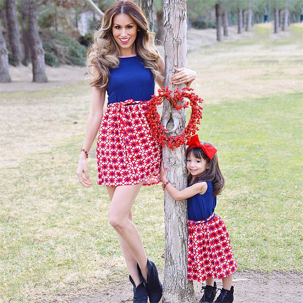 Family Matching Parent-child Spring Splicing Mother Daughter Dresses
