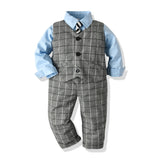 Fashion Suit Baby Boy Plaid Formal 3 Pcs Set