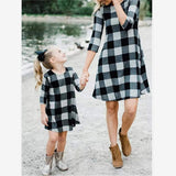Family Matching Three-quarter Sleeves Chequered Parent-child Dress