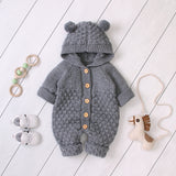 Baby Wool Ball Hooded Knitted Jumpsuit Burst Bodysuits