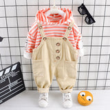 Boys Girls Bib Boys Striped Hooded Long Sleeve 2 Pcs Set