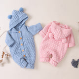 Baby Wool Ball Hooded Knitted Jumpsuit Burst Bodysuits