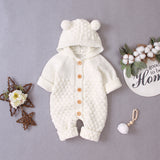 Baby Wool Ball Hooded Knitted Jumpsuit Burst Bodysuits