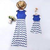Family Matching Mother Daughter Wavy Stripe Stitching Parent-child Dresses