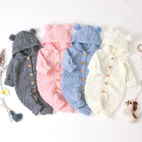 Baby Wool Ball Hooded Knitted Jumpsuit Burst Bodysuits