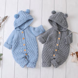 Baby Wool Ball Hooded Knitted Jumpsuit Burst Bodysuits