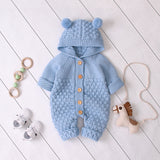 Baby Wool Ball Hooded Knitted Jumpsuit Burst Bodysuits