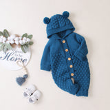 Baby Wool Ball Hooded Knitted Jumpsuit Burst Bodysuits