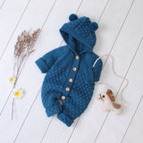 Baby Wool Ball Hooded Knitted Jumpsuit Burst Bodysuits