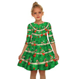 Family Matching Mother Daughter Princess Green Grass Digital Print Middle Sleeve Dresses