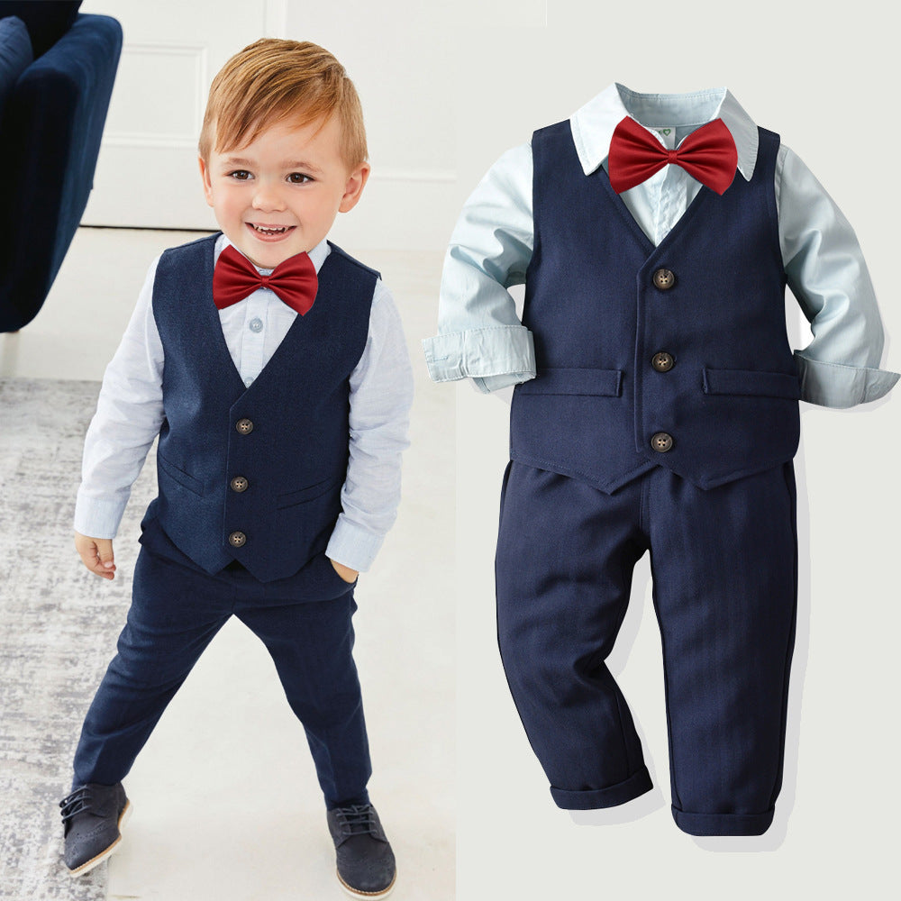 Fashion Gentleman Kids Baby Boys Sets Formal Wear Suits 4 Pcs