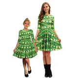 Family Matching Mother Daughter Princess Green Grass Digital Print Middle Sleeve Dresses