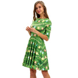 Family Matching Mother Daughter Princess Green Grass Digital Print Middle Sleeve Dresses