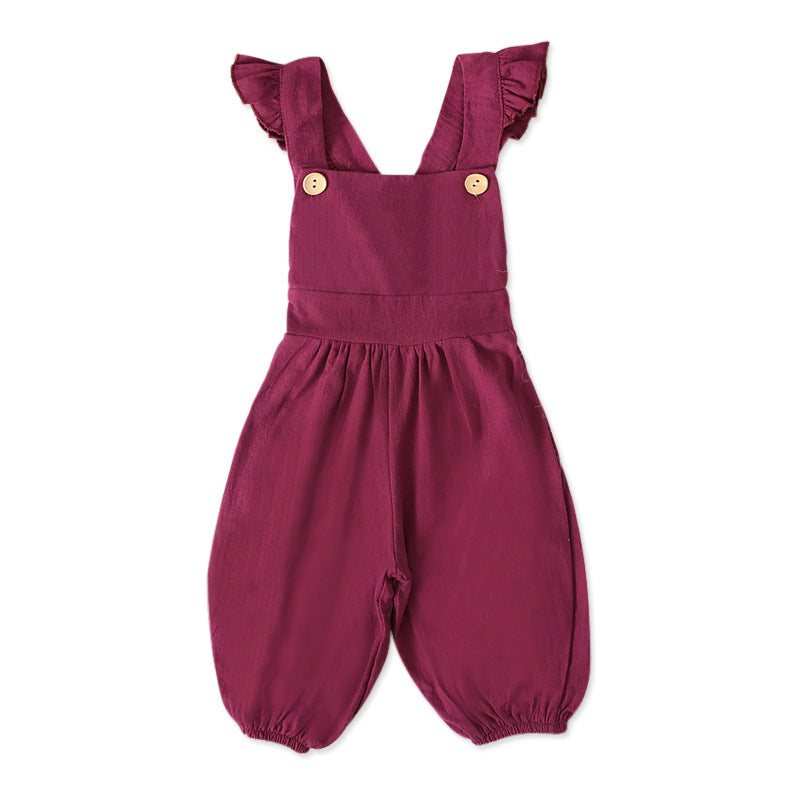 Kid Boy Girl Small Flying Sleeves Solid Pants Jumpsuits