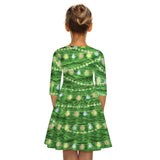 Family Matching Mother Daughter Princess Green Grass Digital Print Middle Sleeve Dresses