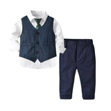 White Woven Baby Boy Formal Gentleman 3 Pcs Set Suits