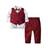 White Burgundy Woven Baby Boy Set Birhday Christmas 3 Pcs Suits