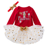 Christmas Baby Set Autumn Long Sleeve Romper+Tutu Skirt+Headwear 3 Pcs