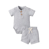 Baby Unisex Summer Ribbed Solid Color Shorts 2 Pcs Sets