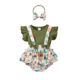 Baby Girl Ruffle Sleeve Ribbed Floral 3 Pcs Sets