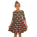 Kids Girl Christmas Digital Printing Tide Fan Sleeve Dresses