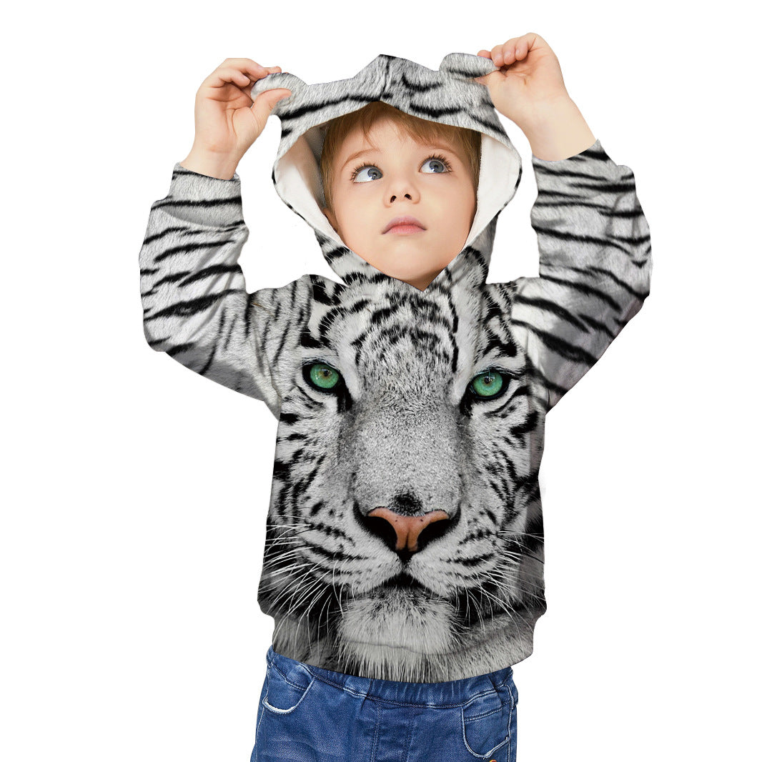 Kid Boy Long Sleeve Ear Cap Autumn Tiger Digital Printing Hoodie