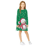 Kid Girls Long Sleeve Round Neck Snowman Christmas Digital Print Dress