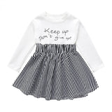 Kid Baby Girls Patchwork Spring Letter Printed Stripes Dress