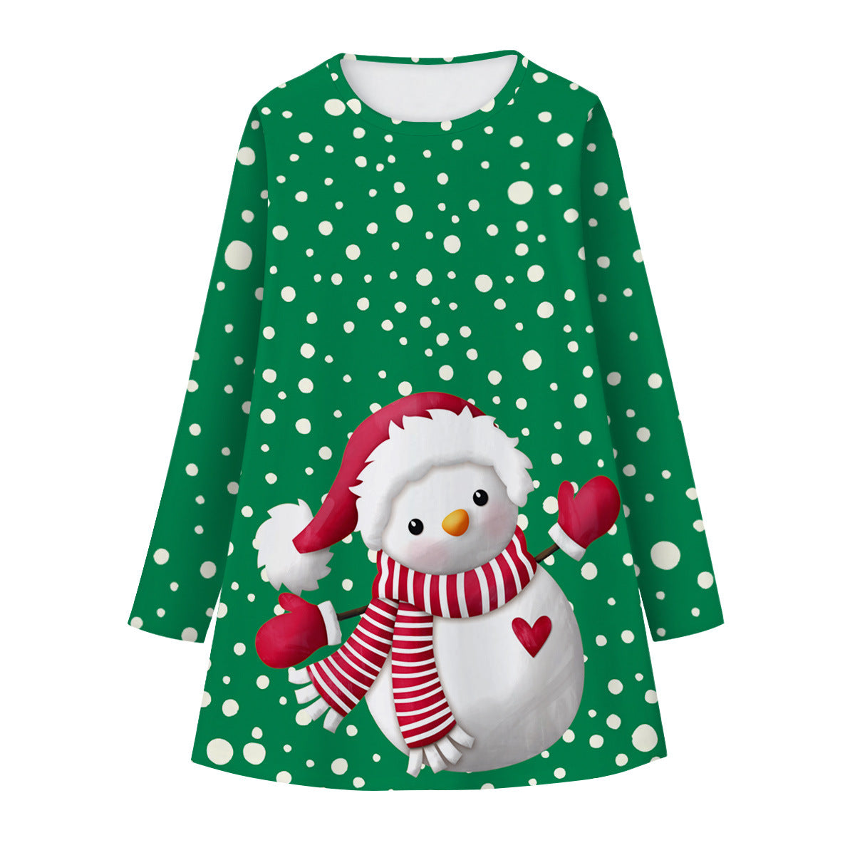 Kid Girls Long Sleeve Round Neck Snowman Christmas Digital Print Dress