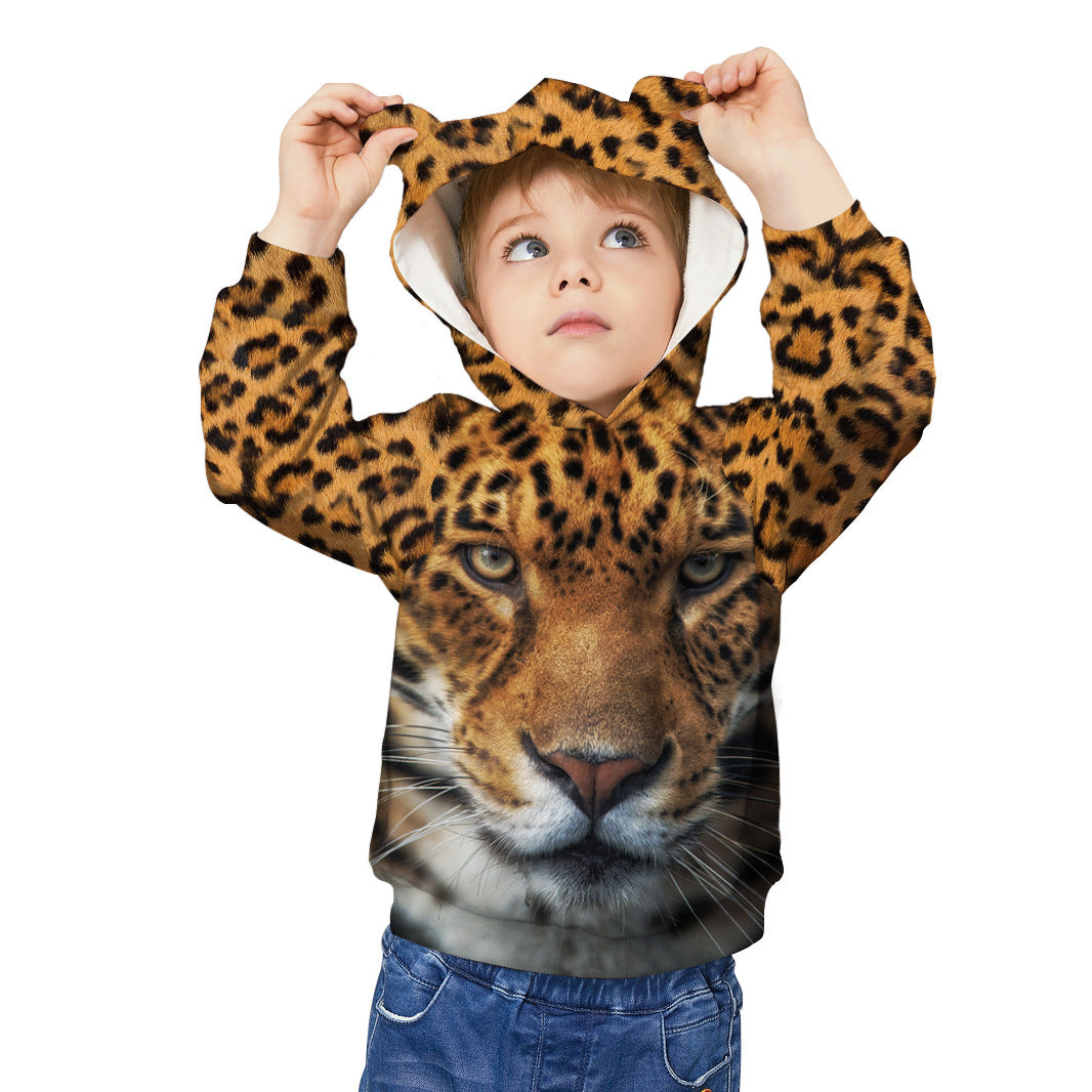 Kid Boy Long Sleeve Ear Cap Autumn Tiger Digital Printing Hoodie