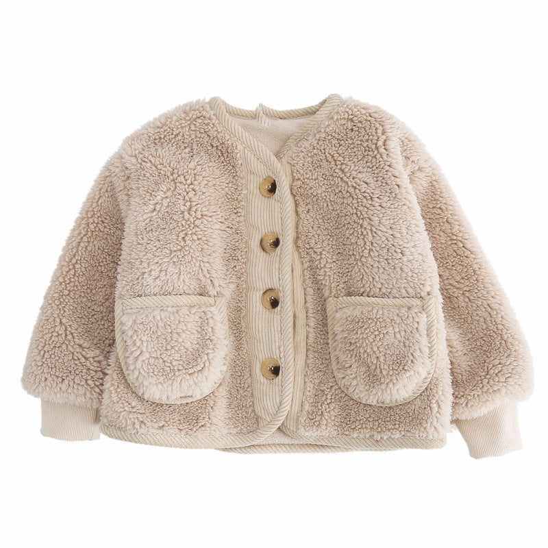 Kid Baby Girl Grain Cashmere Short Fur Coat