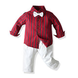 Long Sleeve Striped Christmas Baby Boy Set 2 Pcs Formal Suits