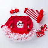 Baby Girl Christmas Long Sleeve Cartoon Dress Mesh 4 Pcs