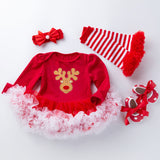 Baby Girl Christmas Long Sleeve Cartoon Dress Mesh 4 Pcs