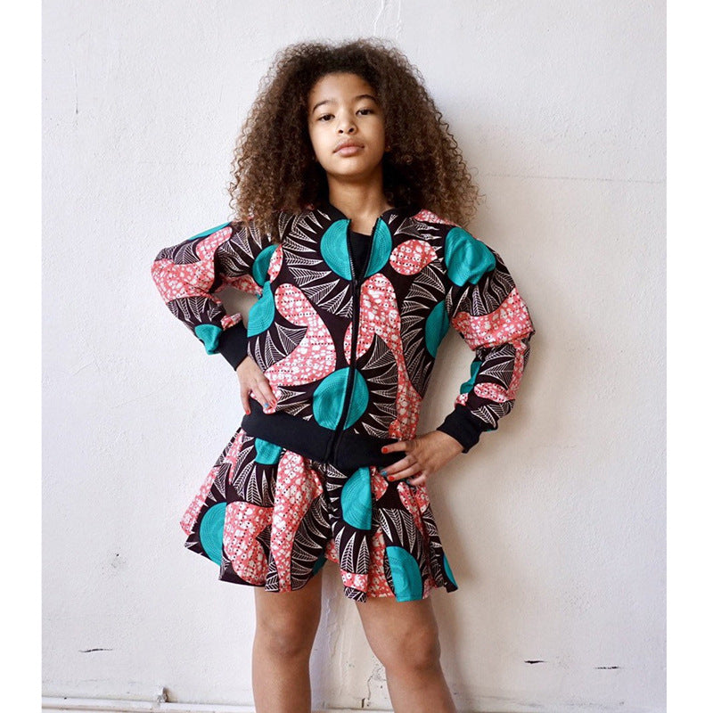 Kid Baby Girl Suit Autumn Bohemian Zipper Shorts Sleeve 2 Pcs Sets
