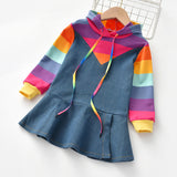 Autumn Kid Baby Little Girl Rainbow Denim Dress