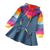 Autumn Kid Baby Little Girl Rainbow Denim Dress