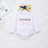 Baby Girl Color Letter Printing Rainbow Outfit Set 3 Pcs