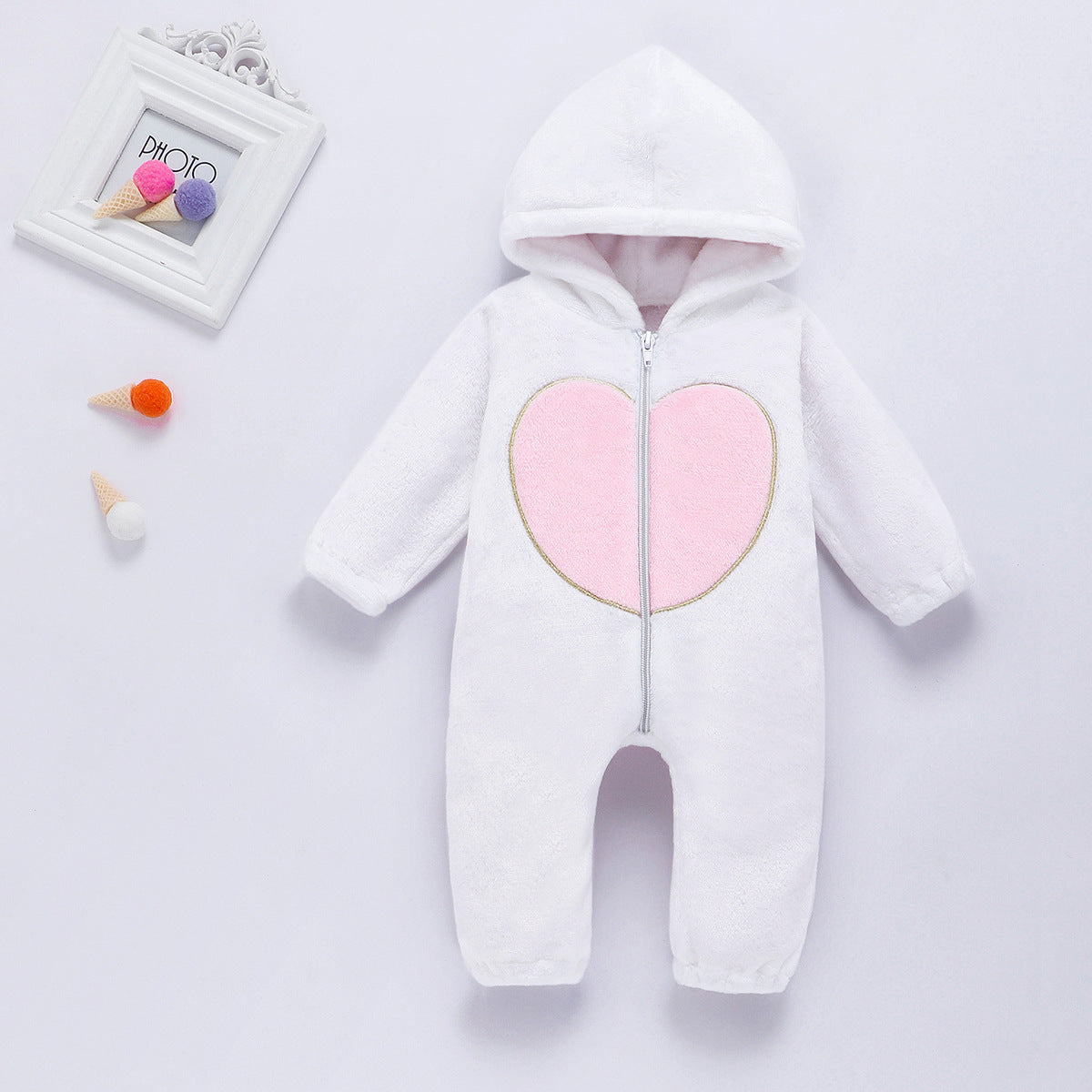 Baby Plush Love Jumpsuits Crawl Newborn Romper Outwear