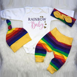 Baby Girl Color Letter Printing Rainbow Outfit Set 3 Pcs