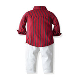 Long Sleeve Striped  Bib Baby Boy Set 2 Pcs Formal suits