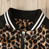 Kid Baby Girl Leopard Pattern Long Sleeve Zipper Jacket Baseball Coats