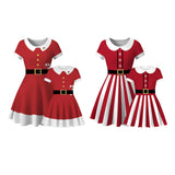 Family Matching Christmas Red White Striped Digital Parent-child Dresses