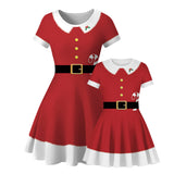 Family Matching Christmas Red White Striped Digital Parent-child Dresses