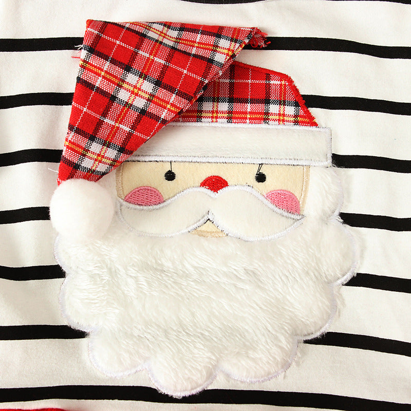 Kids Girl Spring Autumn Long Sleeve Striped Santa Claus Christmas Dress 2 Pcs