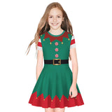 Family Matching Parent-child Christmas Digital Round Collar Short Sleeves Swing Dresses
