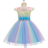 Kid Baby Girl Belt Big Bow Laser Print Rainbow Show Gauze Dress