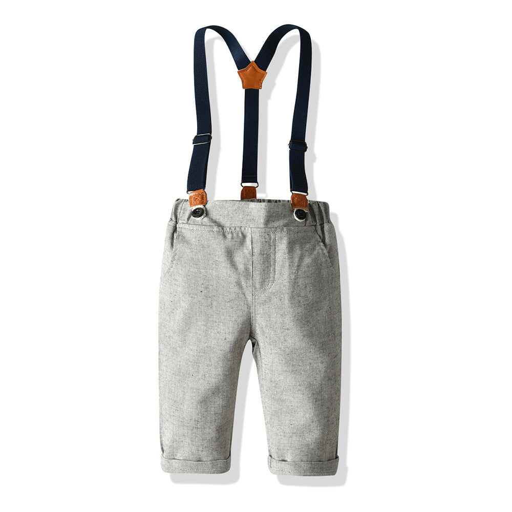 Plaid Blue Long-sleeved Suspenders Baby Boy 2 Pcs Set suits