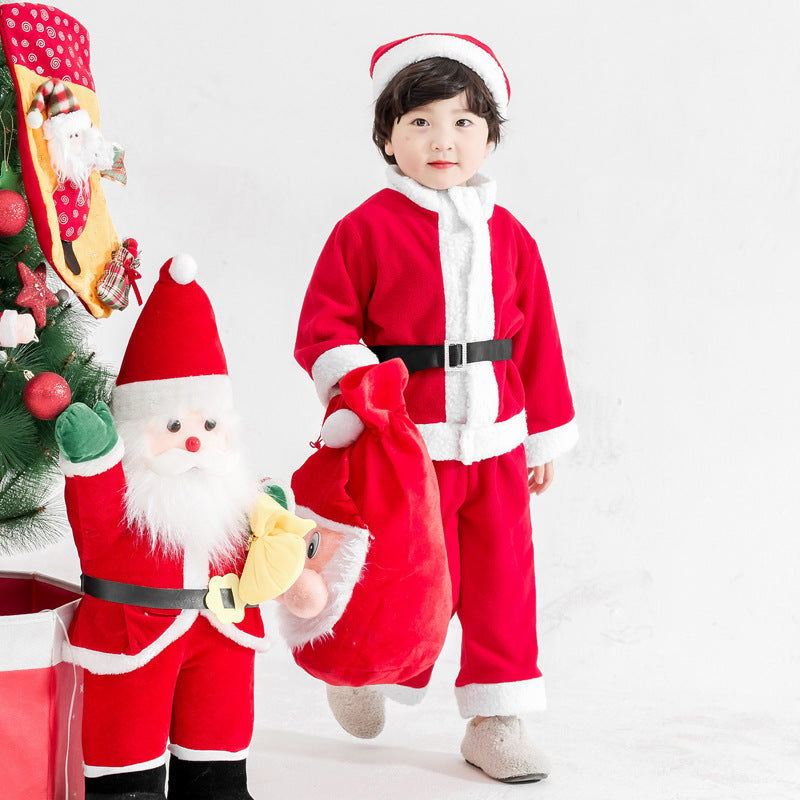 Kids Boy Girl Christmas Santa Claus Thickened Cashmere 2 Pcs Set