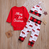 Kids Baby Long Sleeve Christmas Letter Creeper Sets 3 Pcs